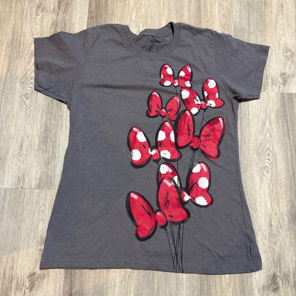 Disney Store Womens XL‎ Gray Minnie Mouse Bows Graphic T Shirt Top Tee